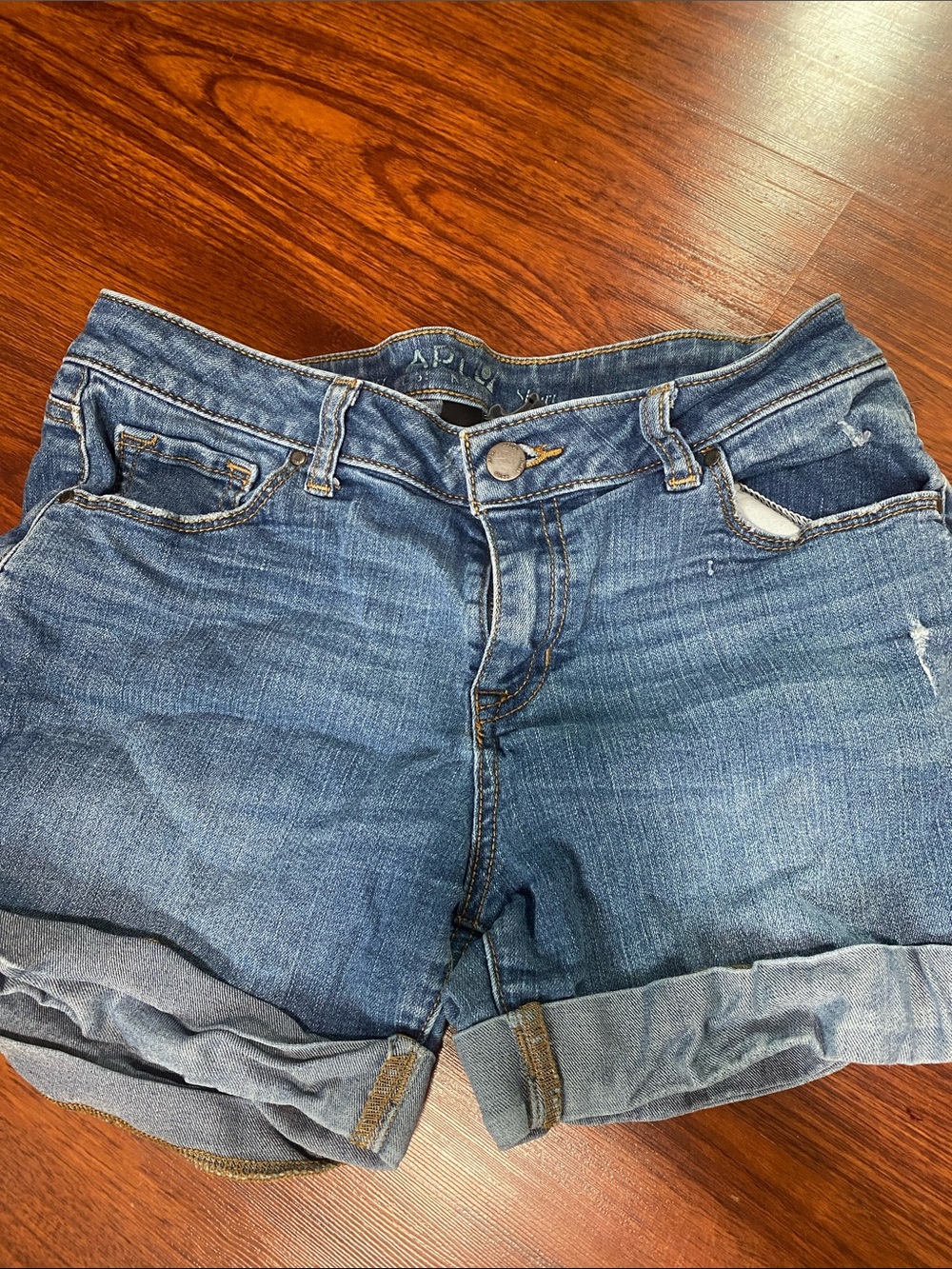 Adolfo Distressed Blue Rolled-Hem Denim Shorts